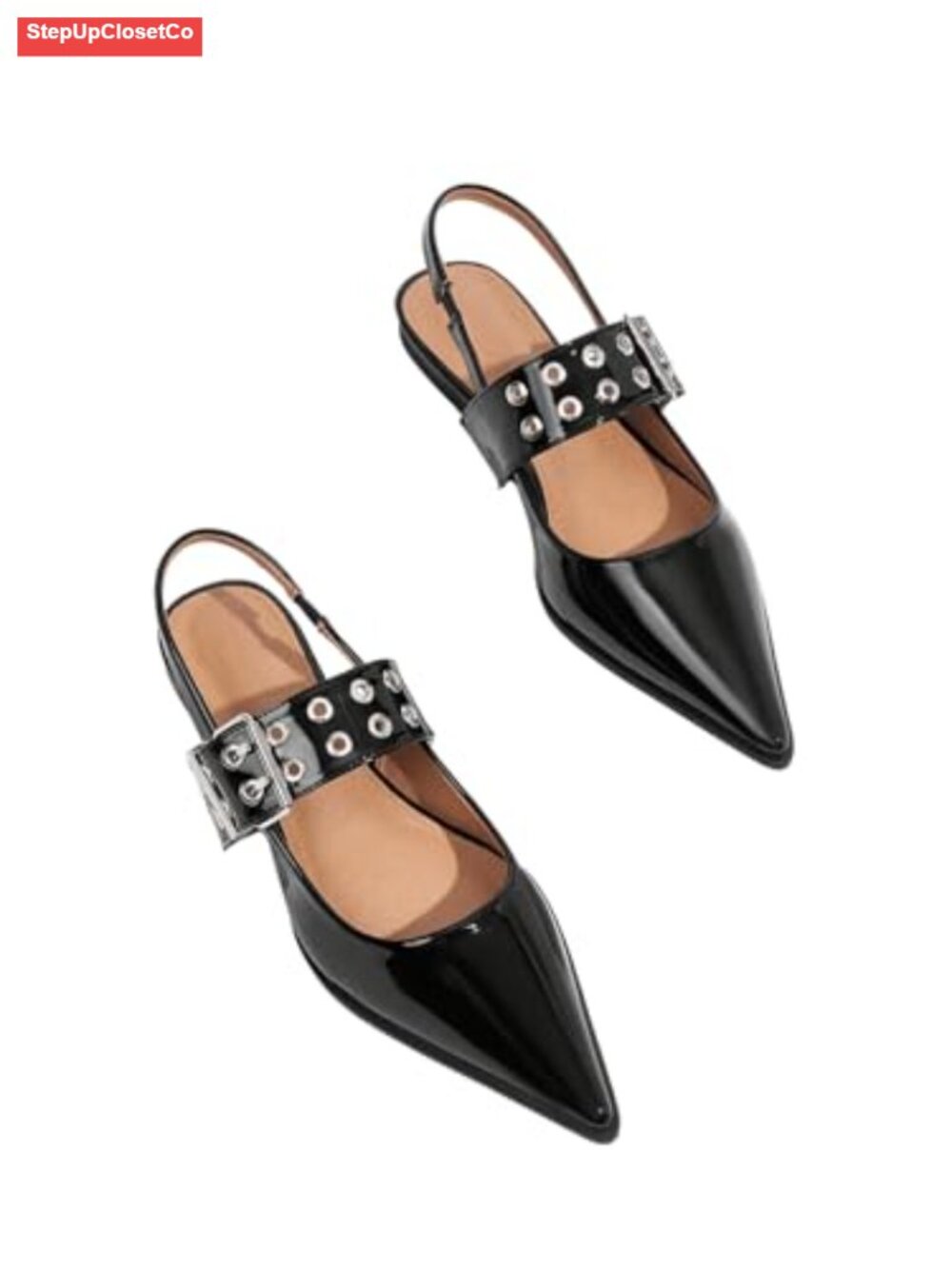 PU Leather Buckled Straps Slingback Flat Ballet Shoes